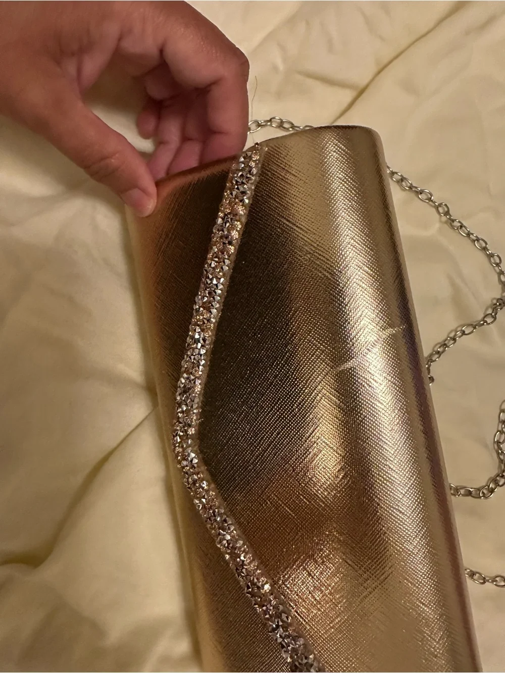 Elegant Rose Gold Evening Clutch with Crystal Trim